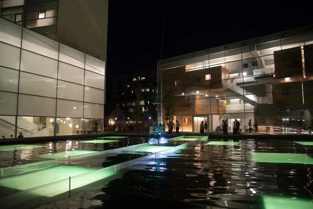 Exterior reflecting pool with lights