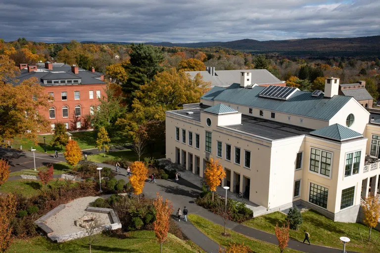 Exterior shot of Keefe Campus Center in fall