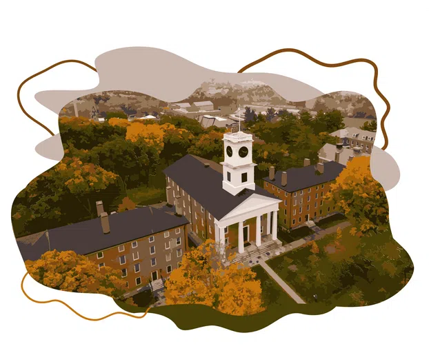 Aerial shot of Johnson Chapel in the fall