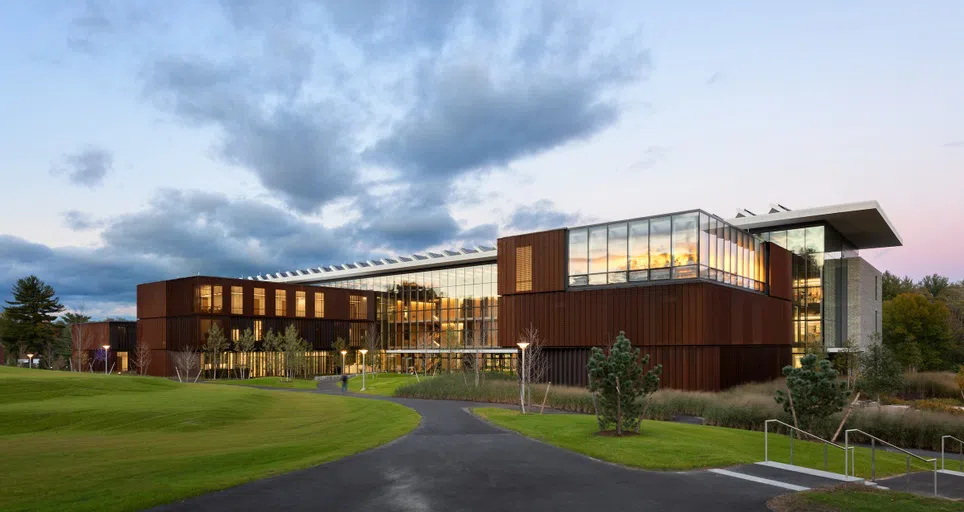 Exterior shot of Science Center at dusk