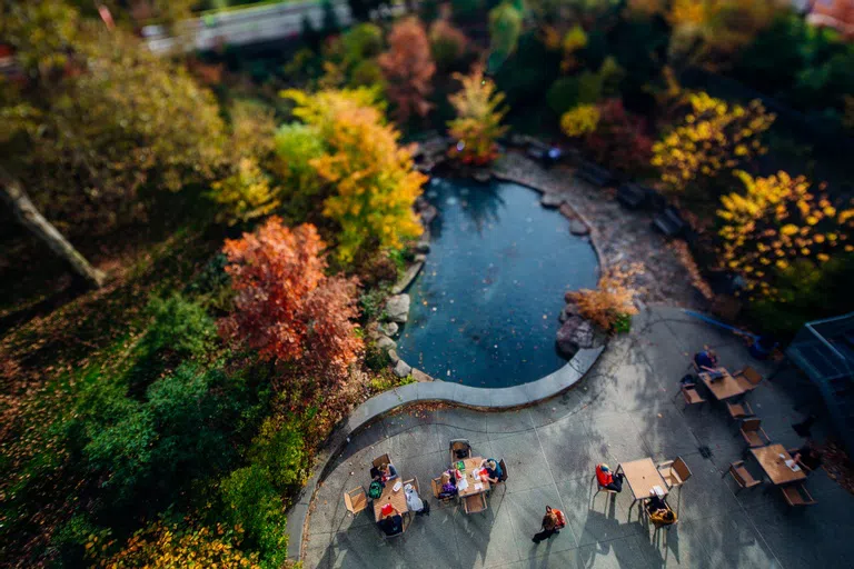 Aerial shot of Easton's water feature