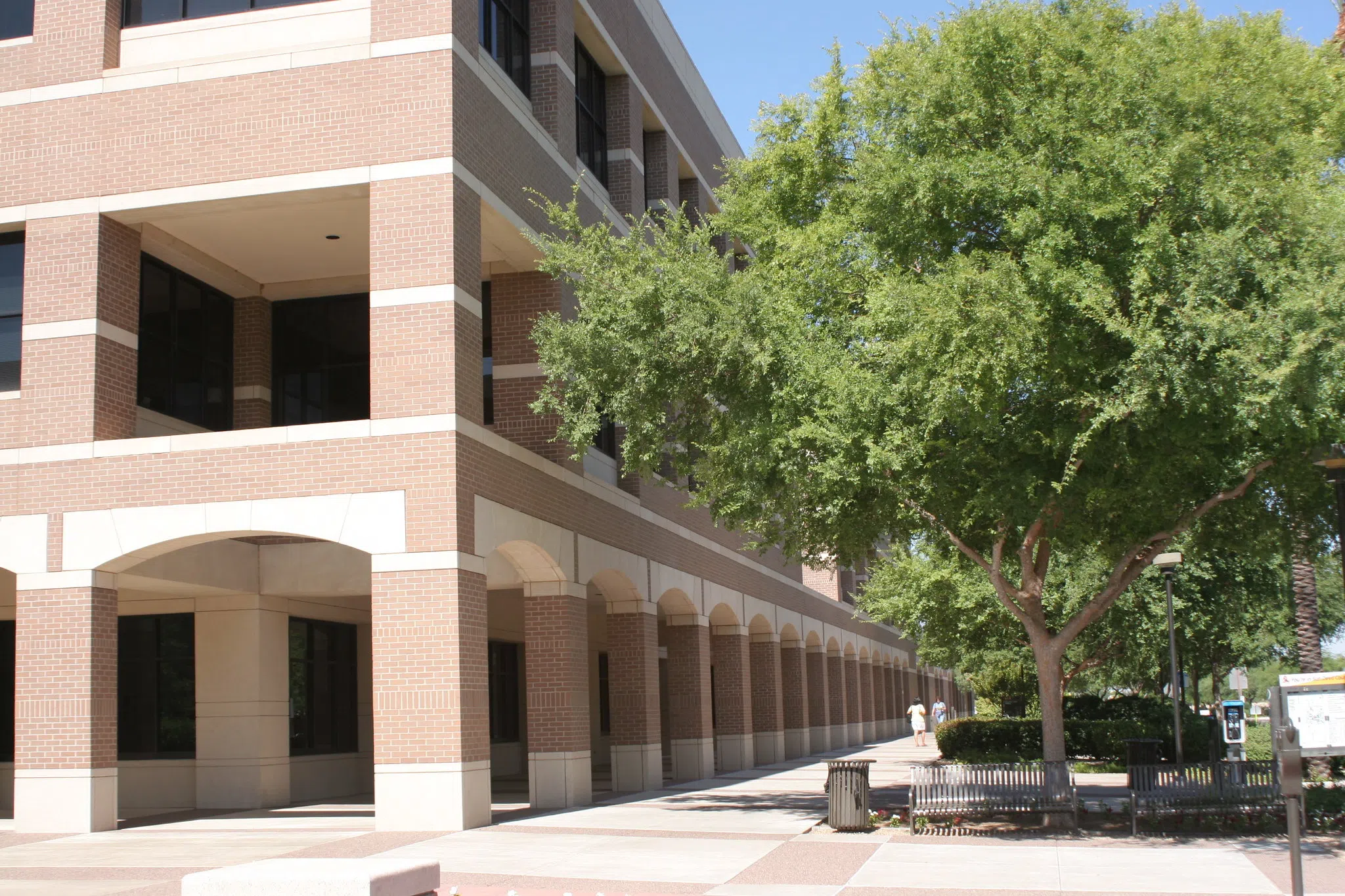 Exterior covered walkway along side of University Center Building.