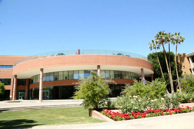 Rose garden in front of Student Services Building. 