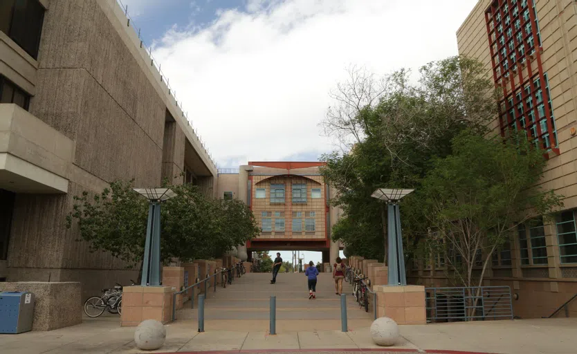 A ramped bridge leads to a breezeway connecting the Design North and South buildings.