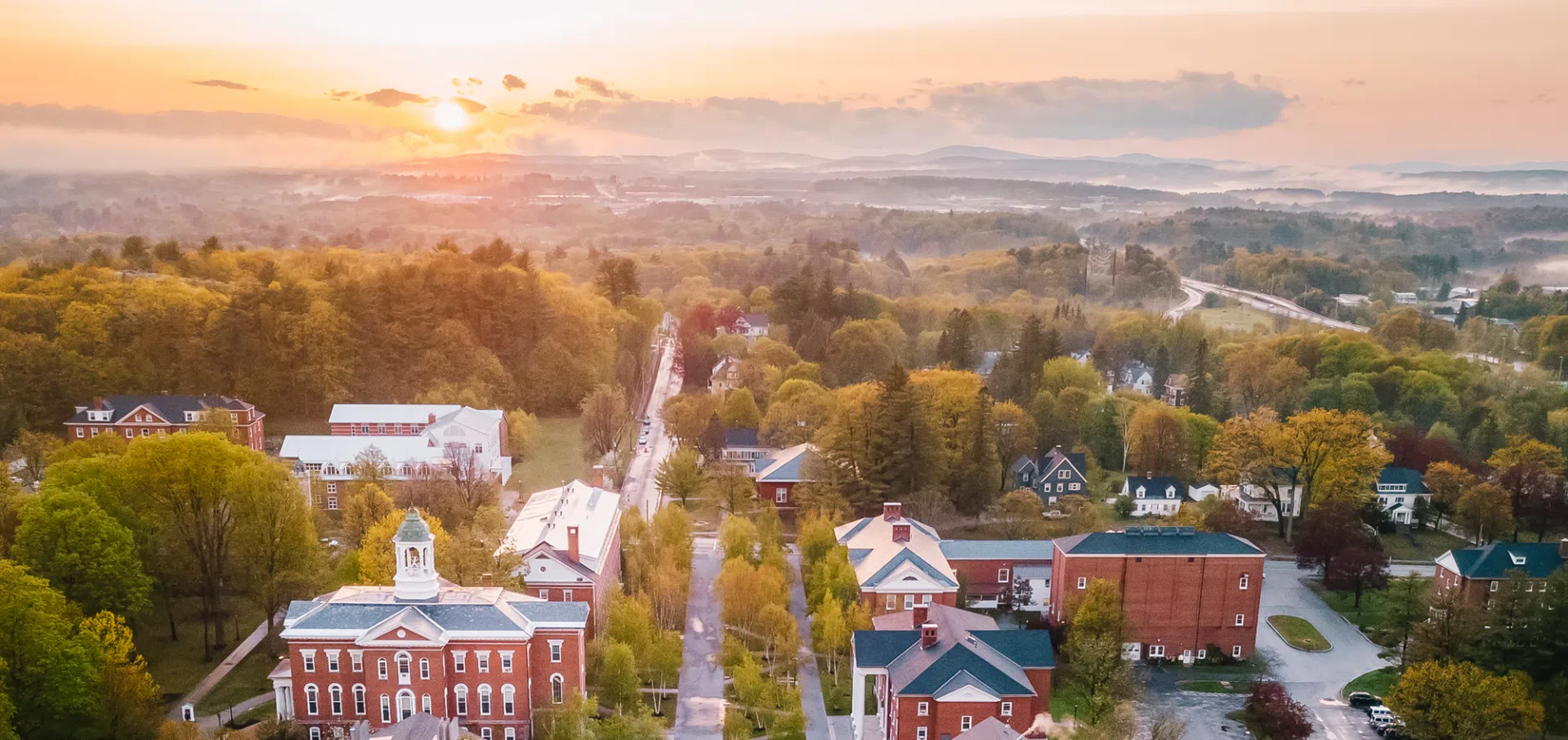 Aerial view of Bates College campus