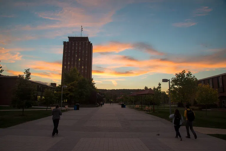 Sunset view of the library tower