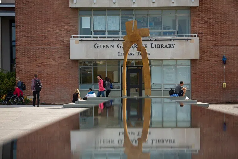 Entrance to binghamton's library tower