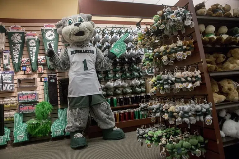 Baxter the Bearcat at the university bookstore