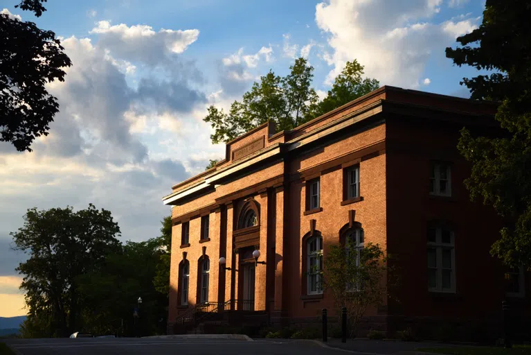 exterior of Carnegie Hall at dusk