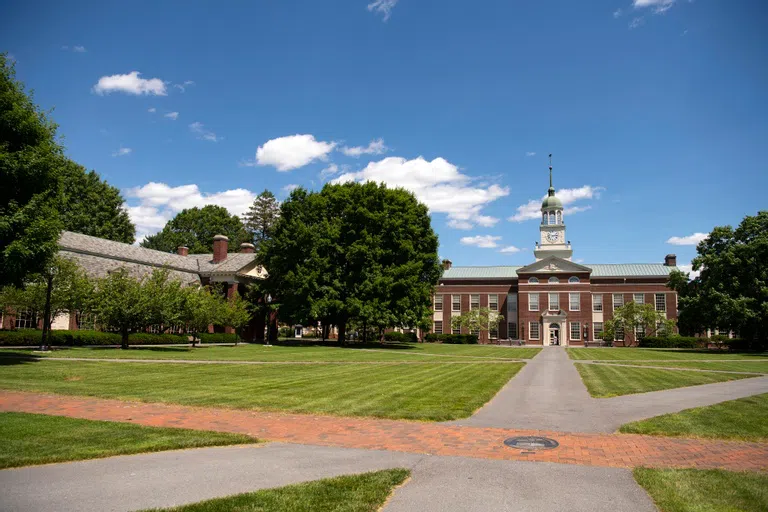 well-manicured Malesardi Quad in the foreground, with Bertrand Library in the background