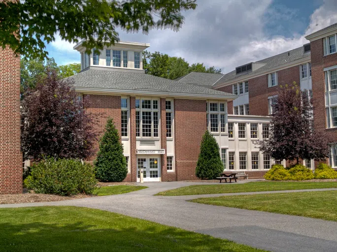 the front entrance of McDonnell Hall at ground level