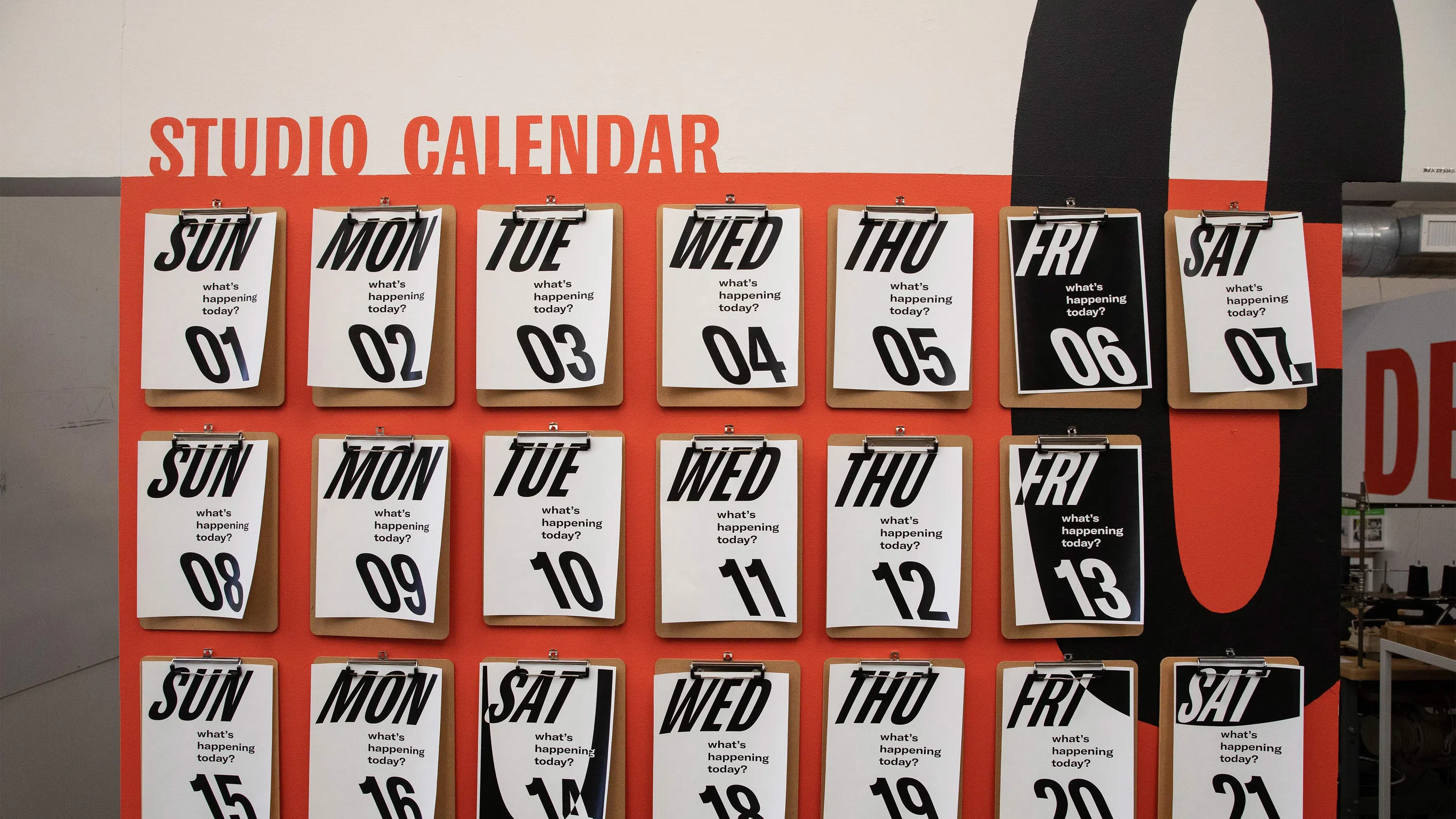 Photo of the calendar in the MFA Design studio.