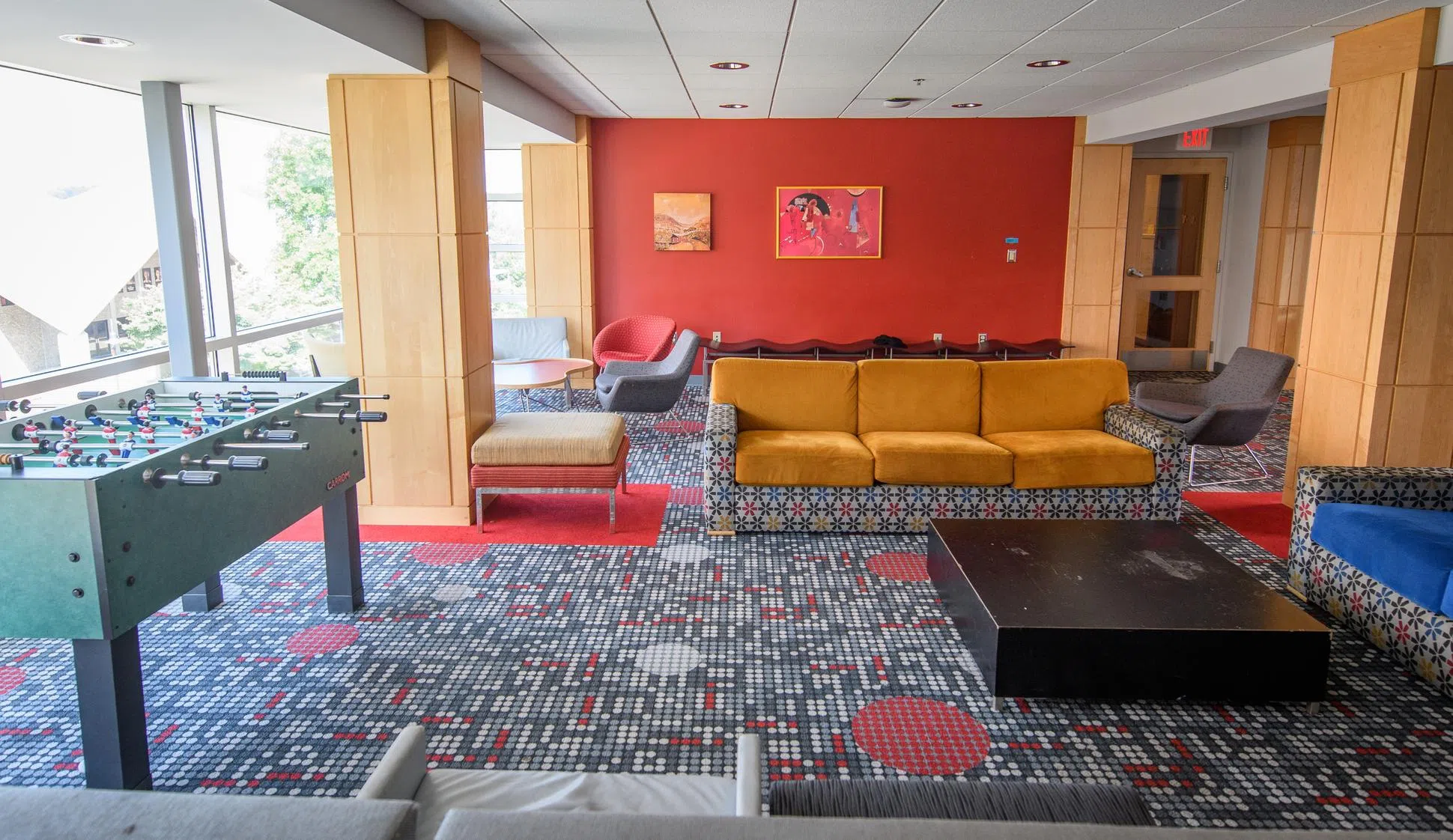 Each floor of Wright Hall has communal spaces where residents can host game nights, watch movies, and study together.