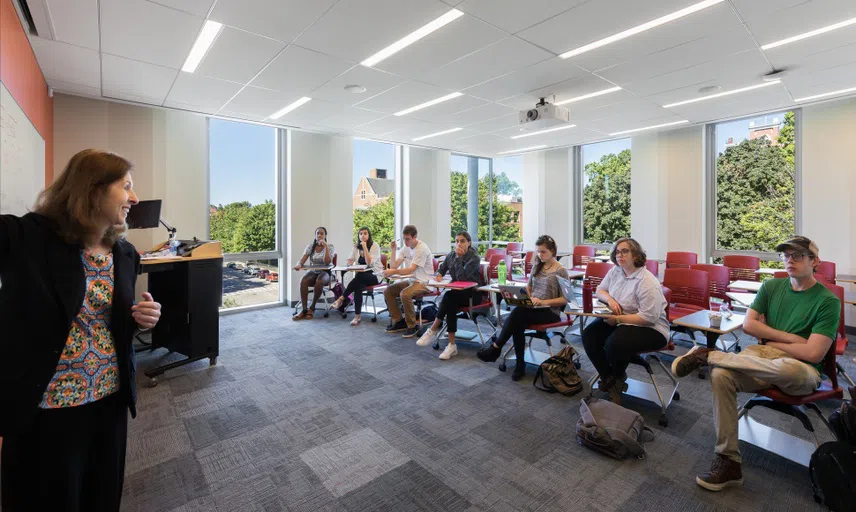 students learning in flexible classroom space