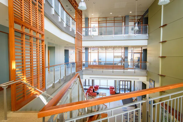 view of lobby from second floor of building