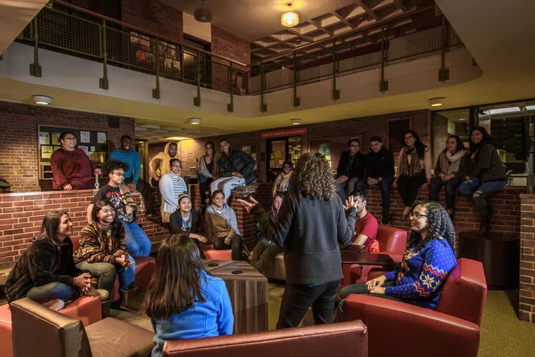 students gathered in lounge area