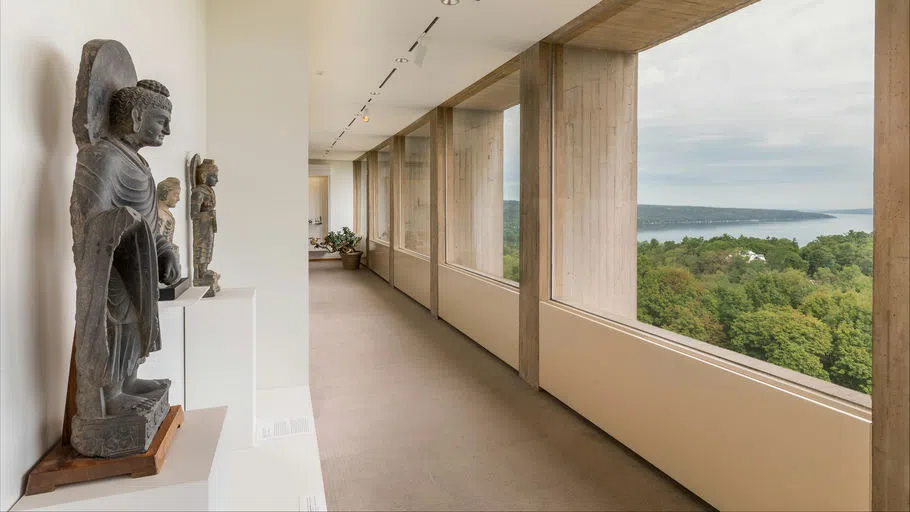 The beautiful view of Cayuga Lake from the wall of windows on the upper floor of the Johnson Museum.