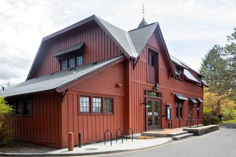 Exterior of the Big Red Barn, a social meeting spot for graduate and professional students.