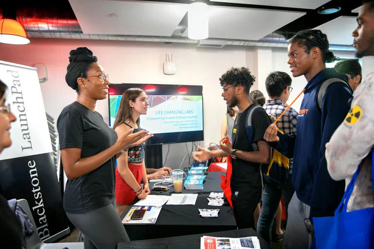 Entrepreneurship students gathered at ehub in Collegetown to hear pitches from teams who want to join the student business accelerator, eLab.