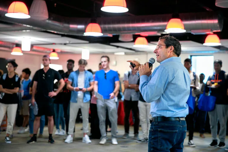 Students interested in entrepreneurship gathered at ehub in Collegetown to learn more about Cornell's entrepreneurial resources and hear pitches from teams who want to join the student business accelerator, eLab.