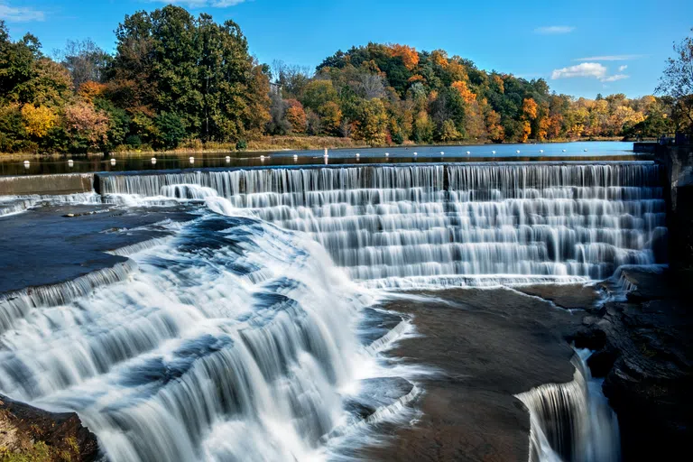 Adjacent to the Tang Welcome Center is one of the many dramatic waterfalls found across campus.