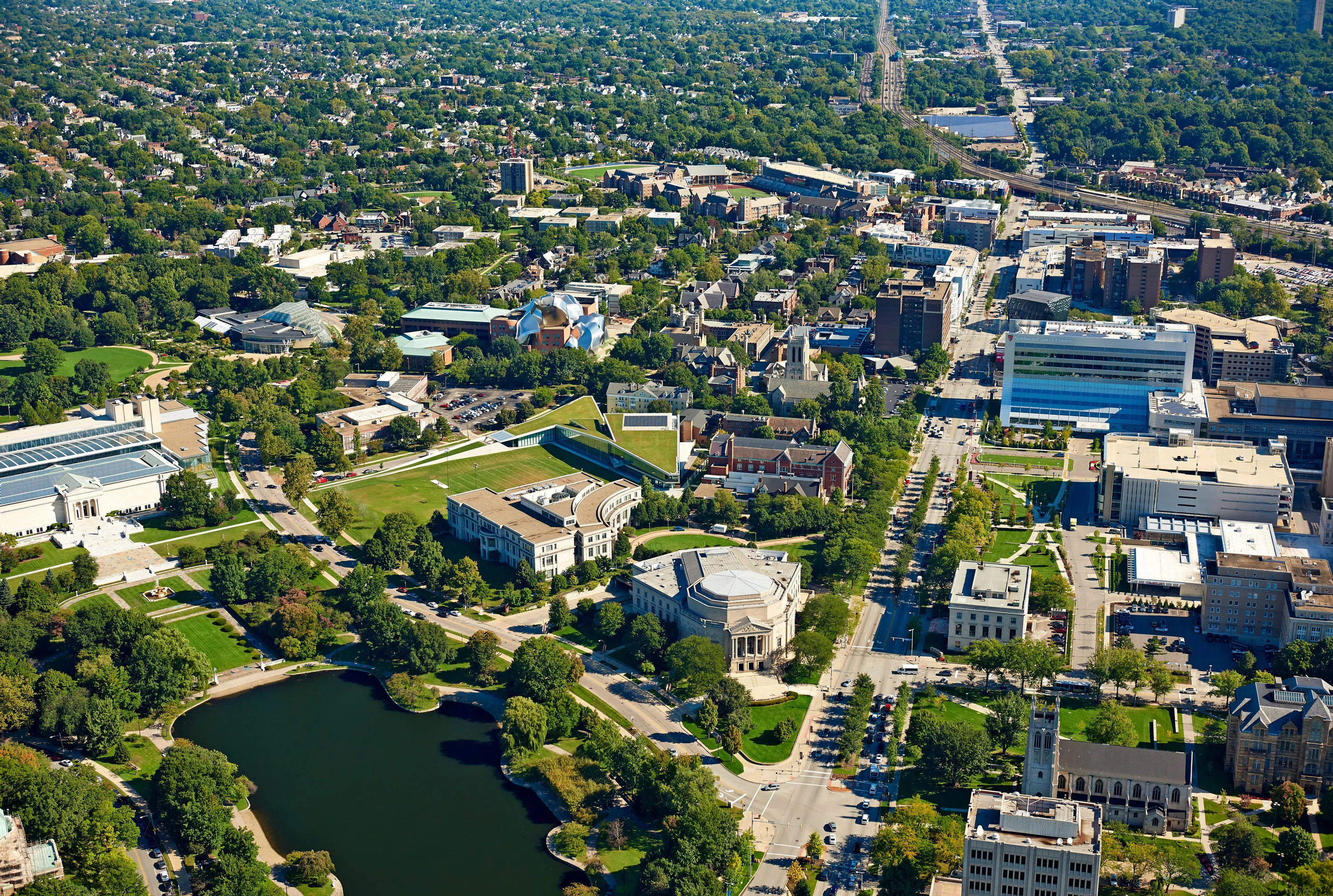 Aerial view of CWRU and University Circle