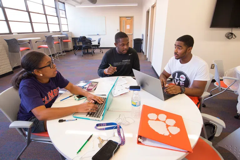 A group of students participates in a PEER/WISE Study Hall.