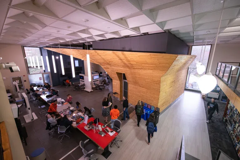 An aerial view of the Adobe Digital Studio in the R.M. Cooper Library