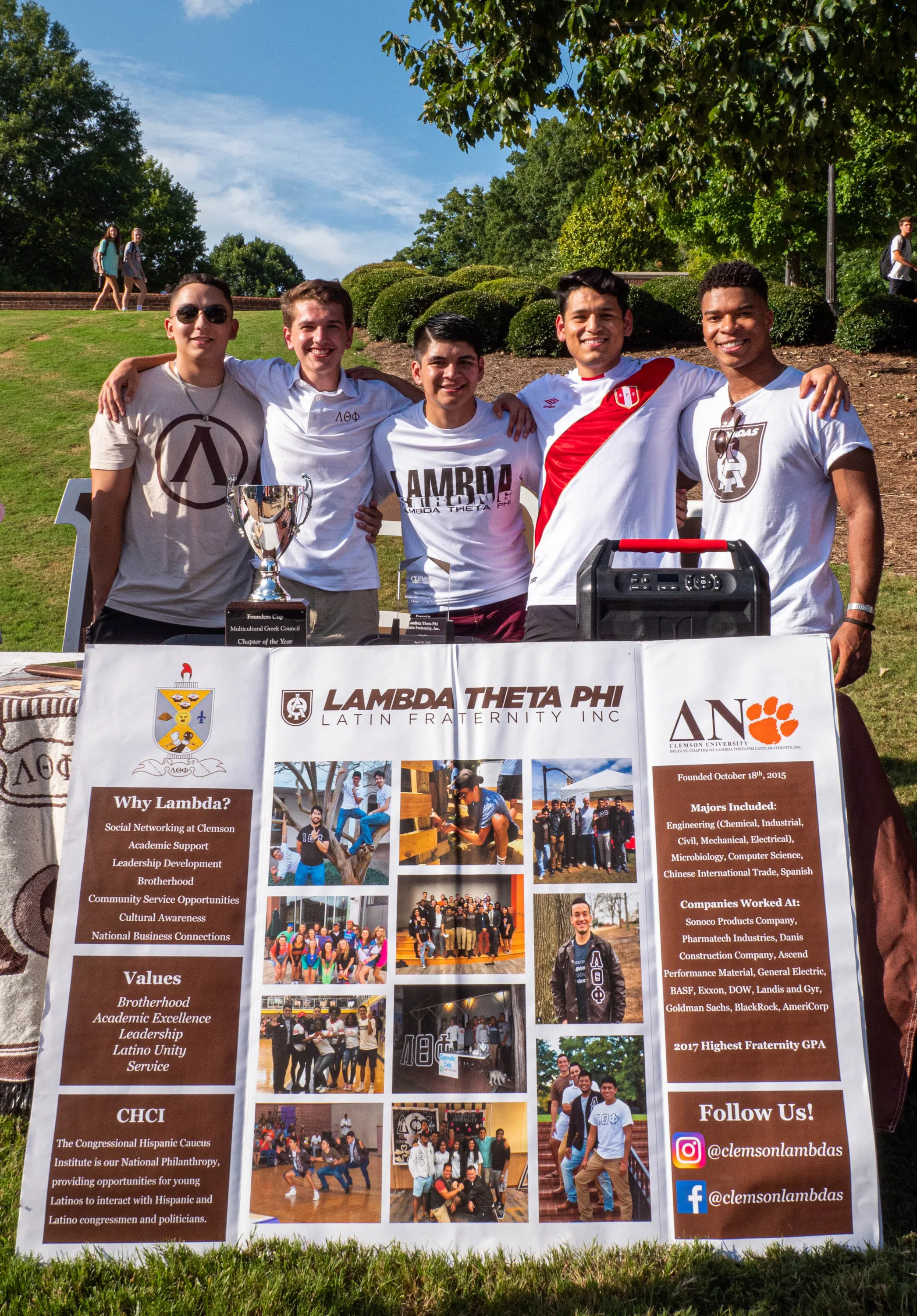 Students from the Lamba Theta Phi Latin Fraternity at the annual Grill & Greet event hosted by the Gantt Center.