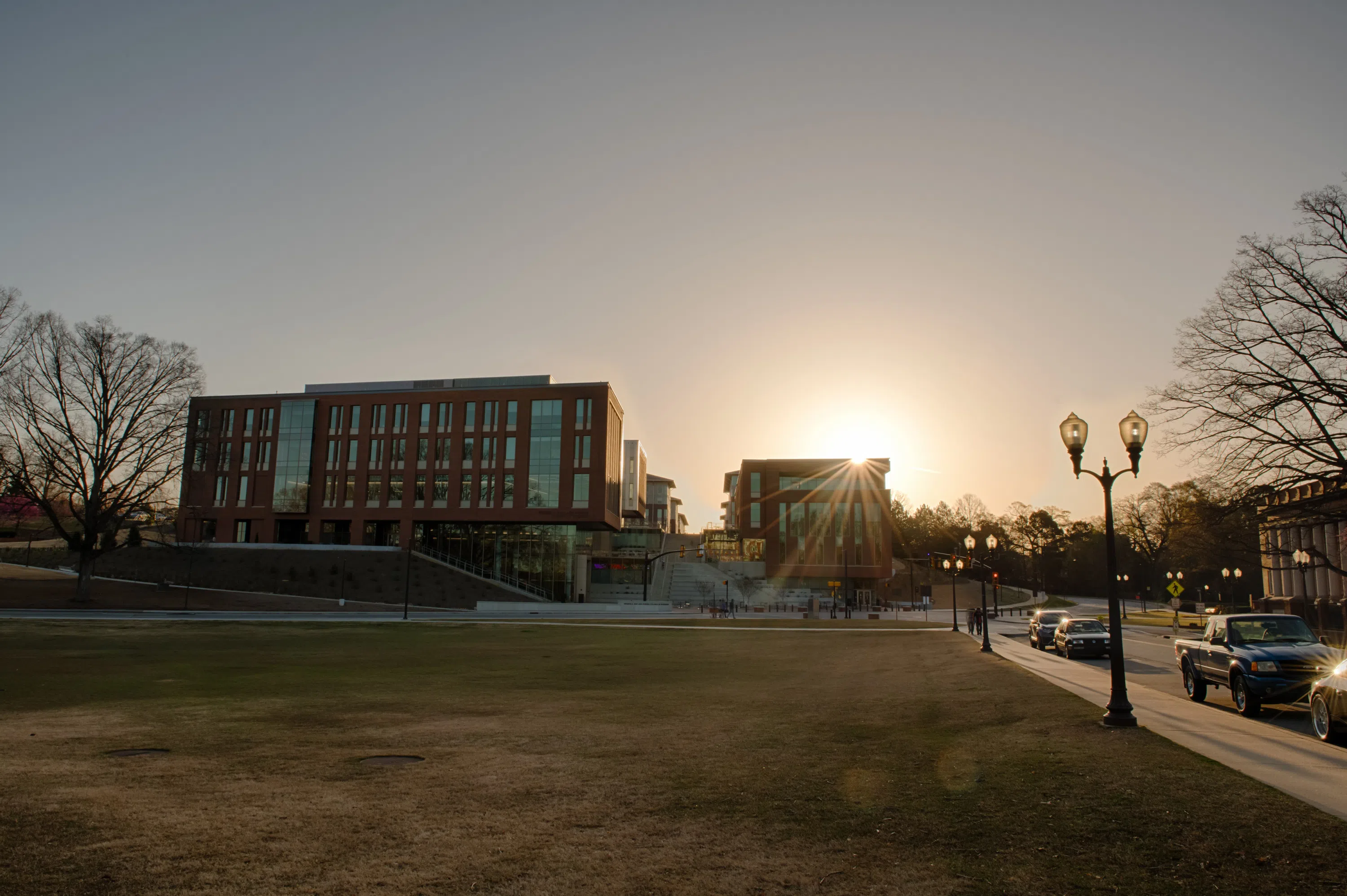 The Wilbur O. and Ann Powers College of Business at sunset