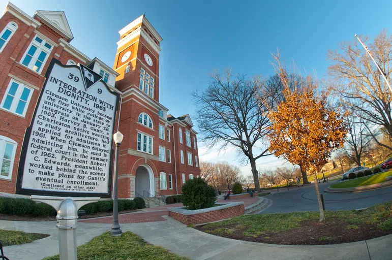 A view of Gantt Circle with a historical marker.