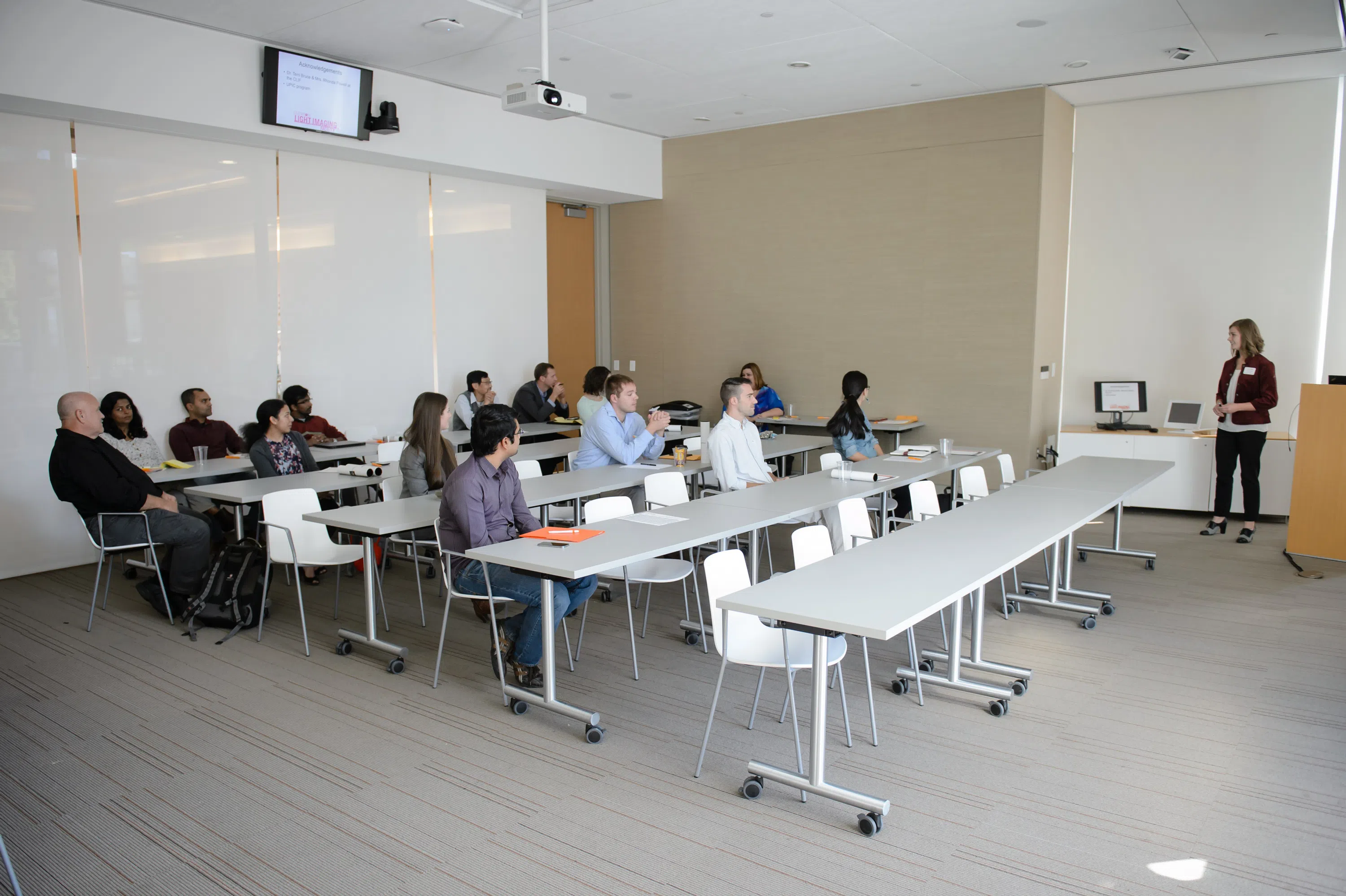 Students take a class in the Life Sciences Facility.