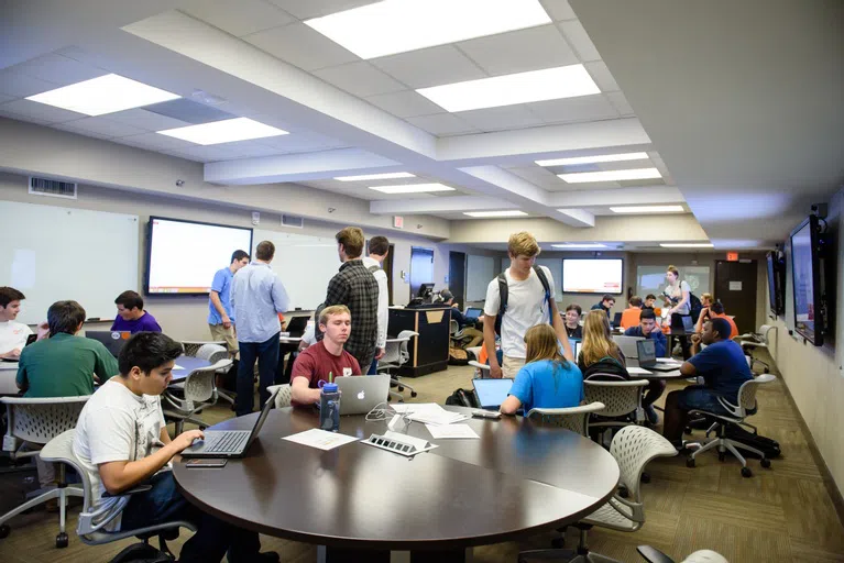 Students gather in a classroom for a General Engineering course.