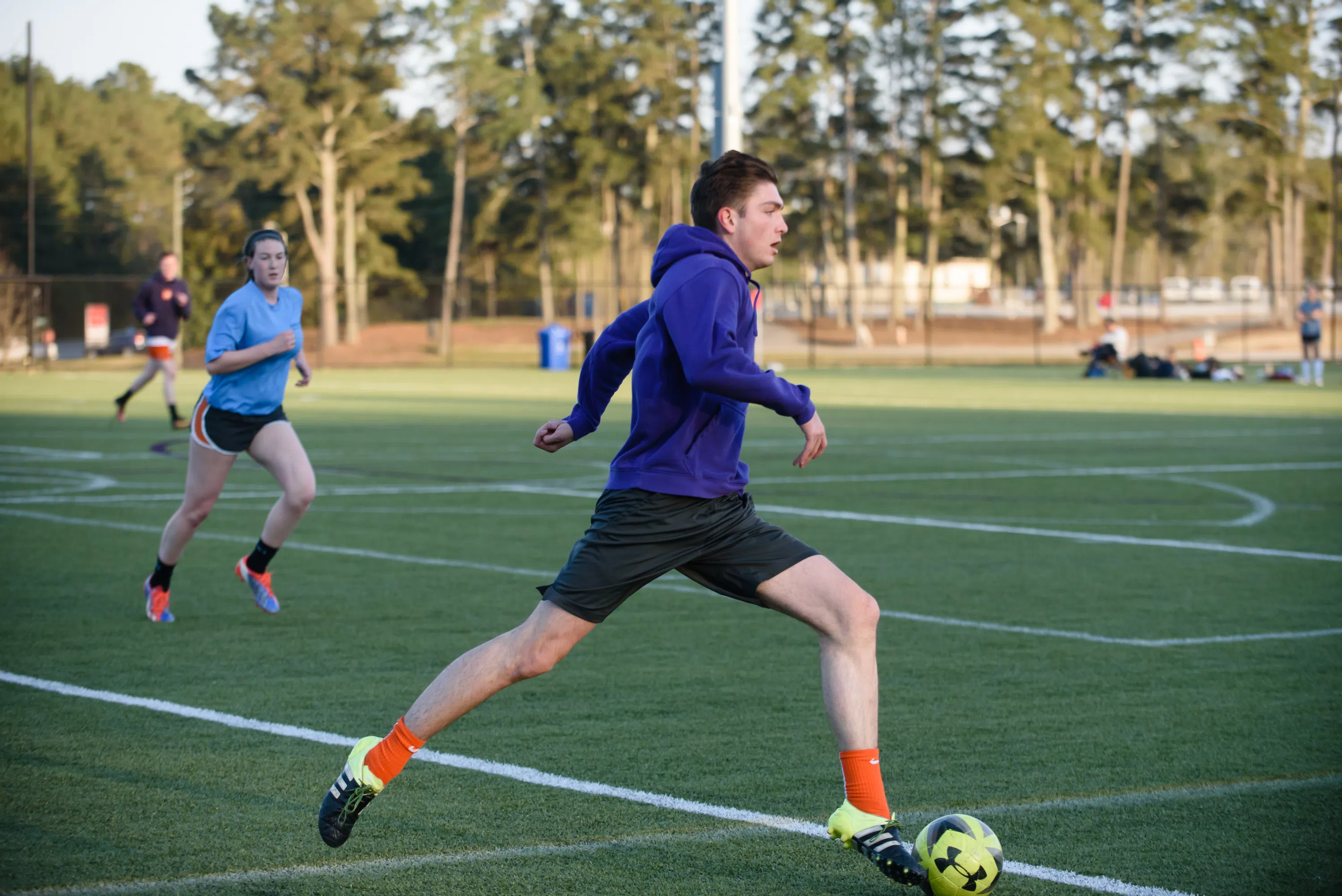 Clemson students enjoy playing club and intramural soccer at the Snow Outdoor Fitness and Wellness Complex.