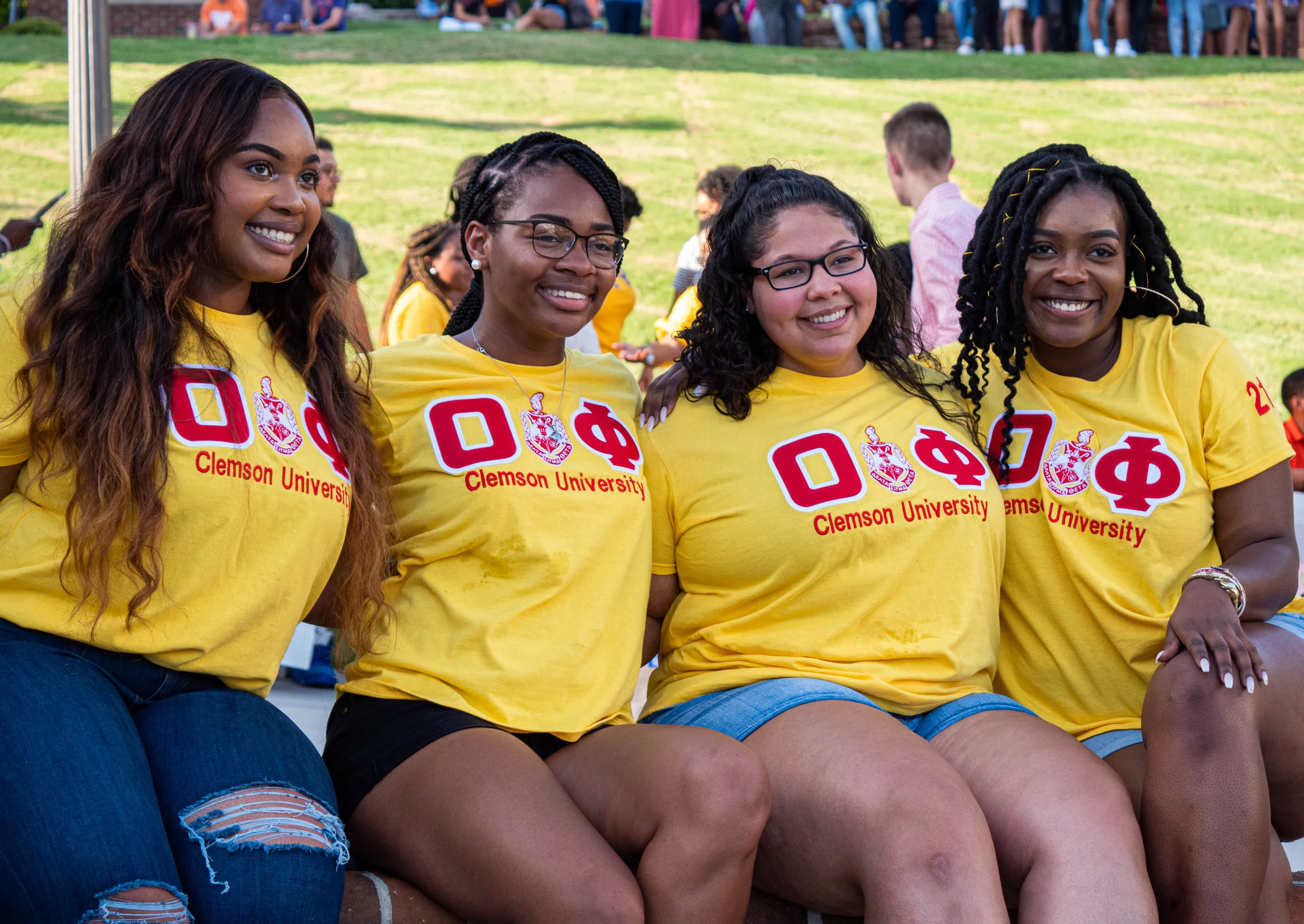 Students from the Omicron Phi sorority pose for a photo at the annual Grill & Greet event.