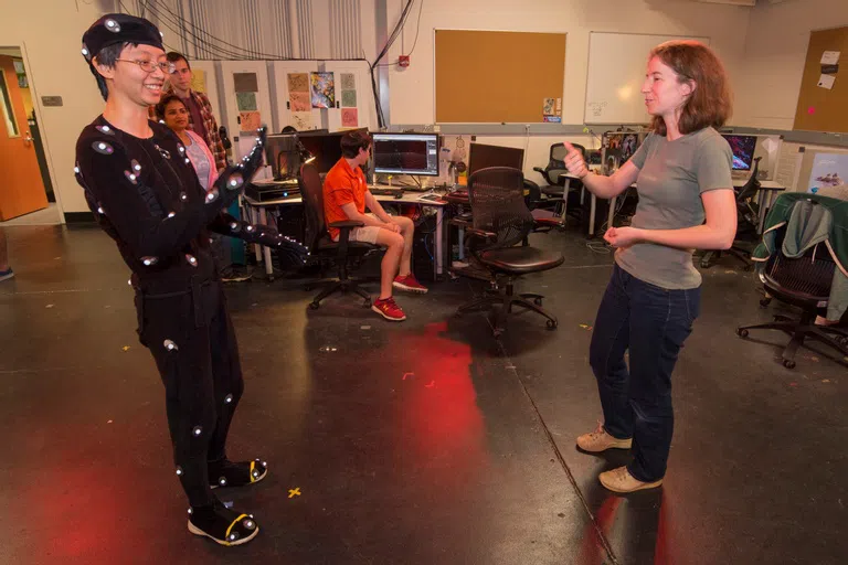 Sophie Joerg is an assistant professor in the Visual Computing division of the School of Computer Science at Clemson University. Her research interests are in computer graphics, specifically character animation and perception. Here, she is in class in McAdams Hall with students.