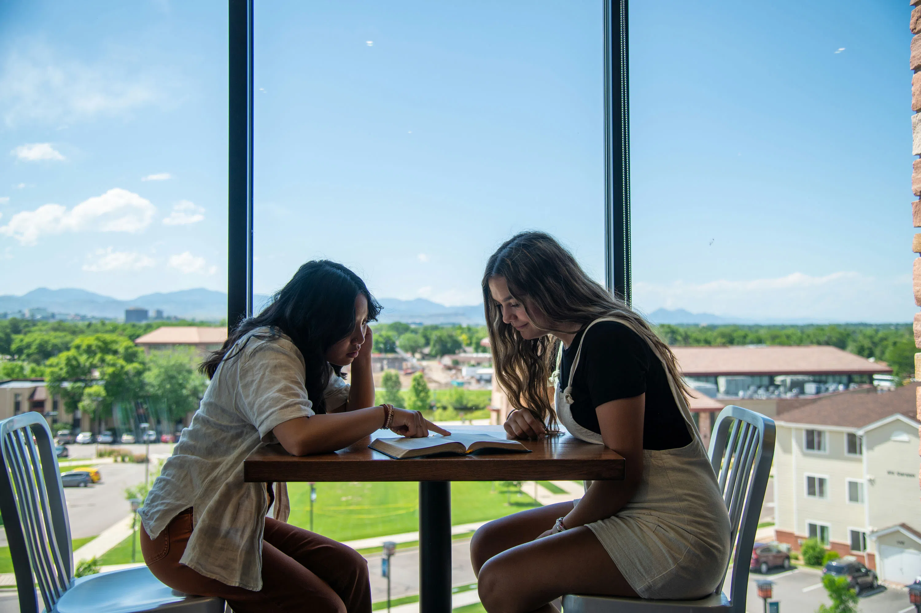 The study rooms are great for catching up with friends or homework with an incredible view of campus.