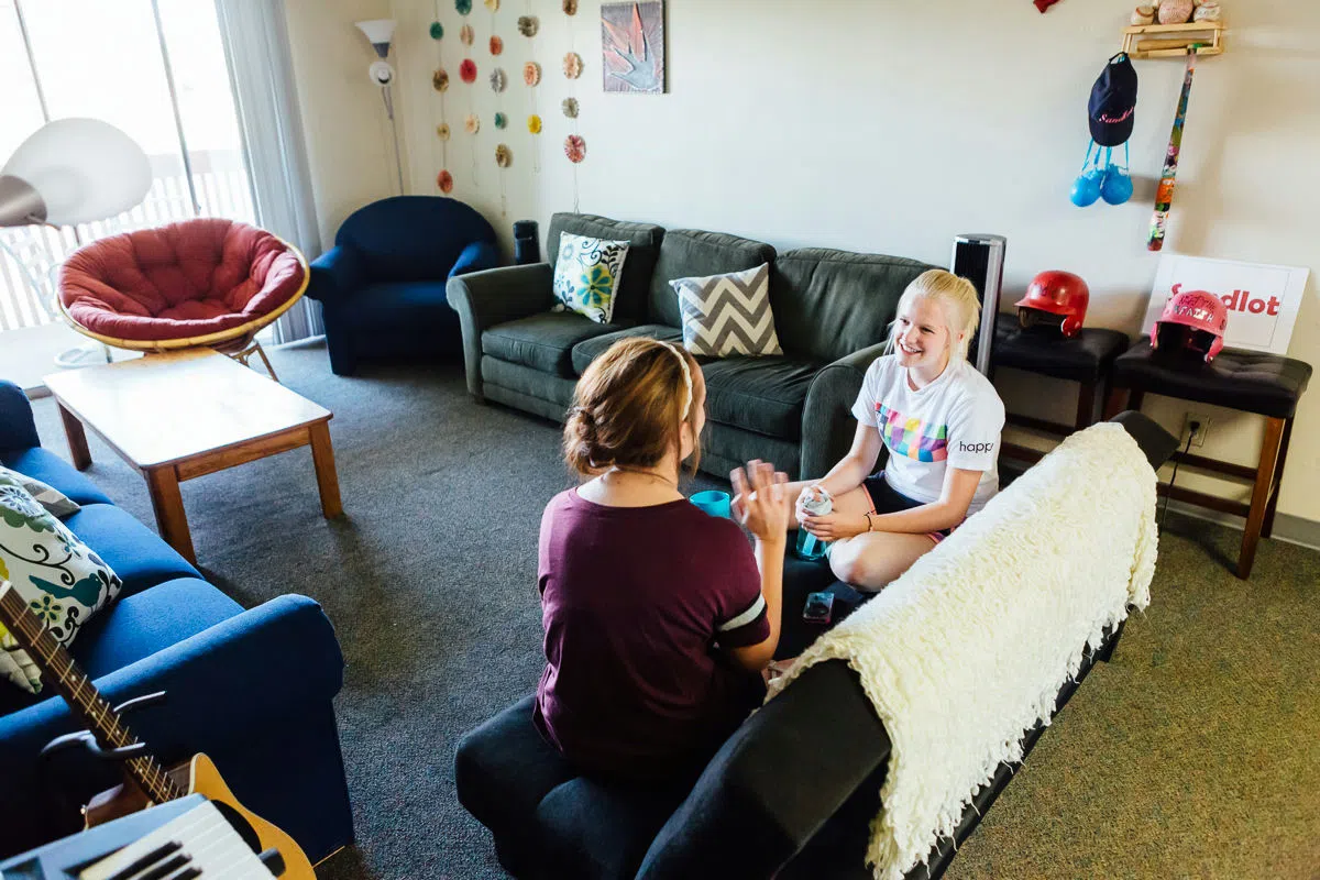 The main living room of the Waite & Harwood apartments are a great place to connect with roommates and friends.