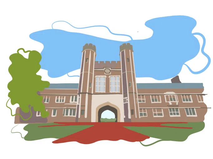 Colorful illustration of WashU's campus