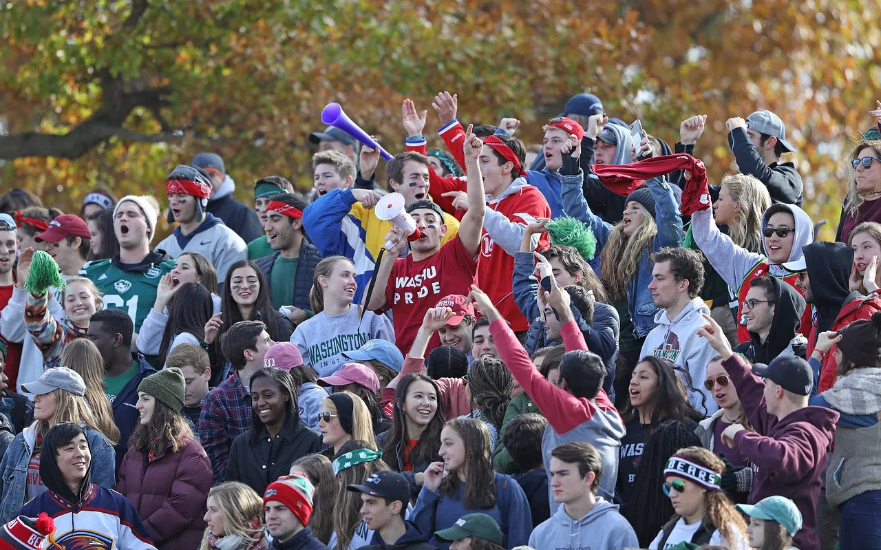 Students cheer in the stands at Francis Field