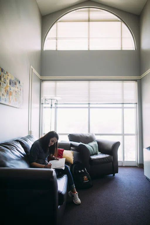 Student Studying in Hansen Hall