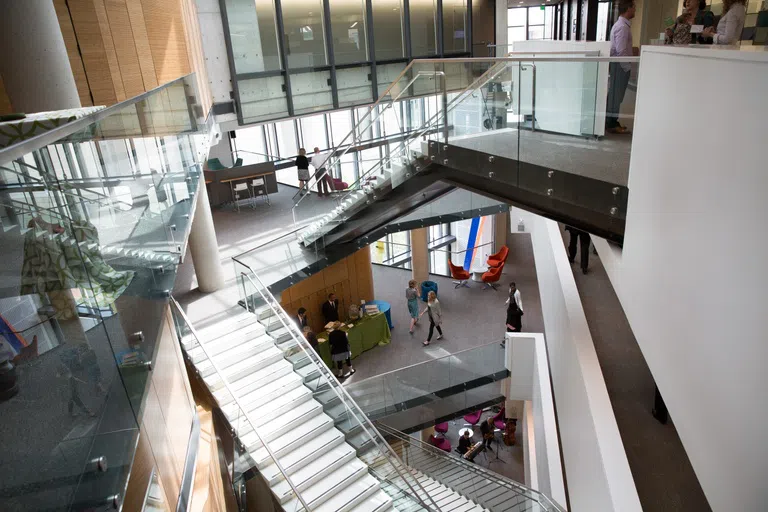 Interior steps of Milken Institute School of Public Health 