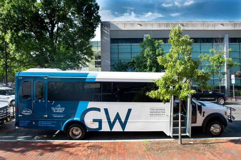 The Vern Express bus parked on the street 