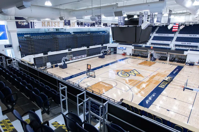 Aerial view of basketball court