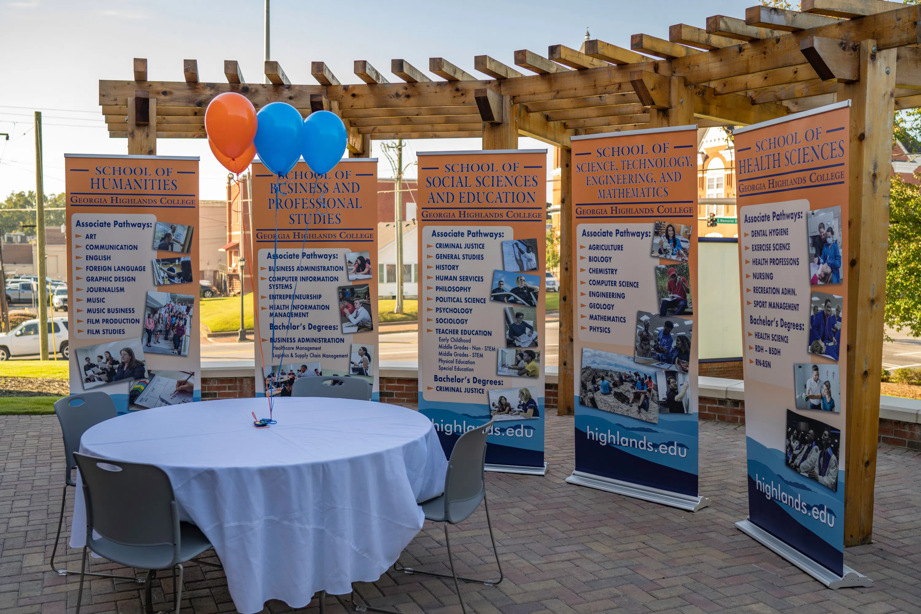 Patio with school information posters