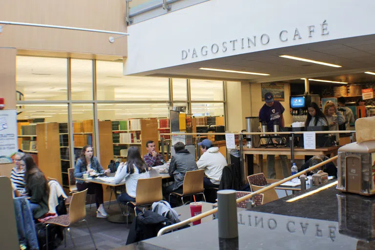 Students eating at a cafe in the science complex