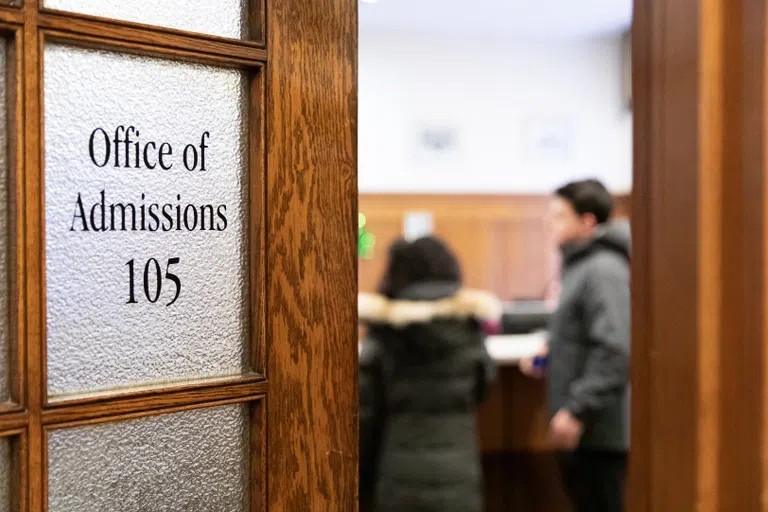 Looking in the front door of the Office of Admission