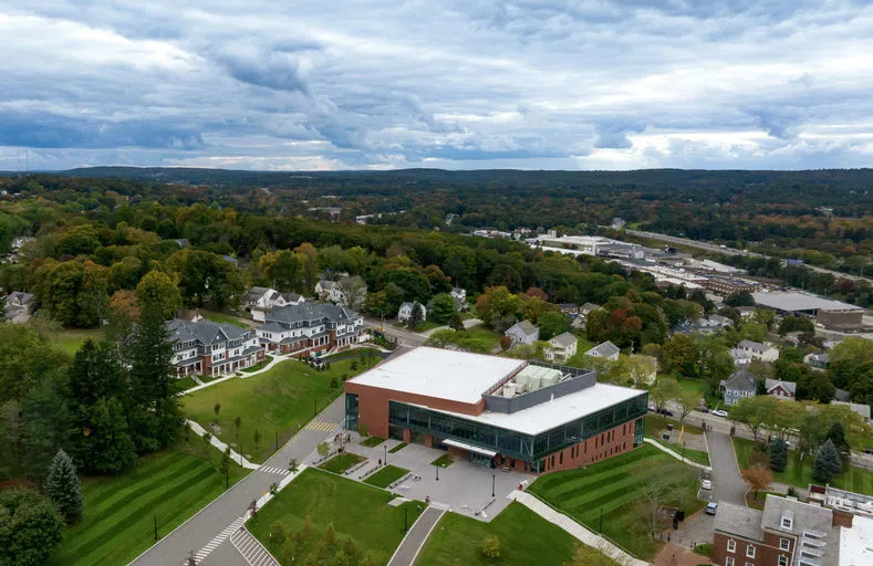 Aerial view of townhouses and the Jo