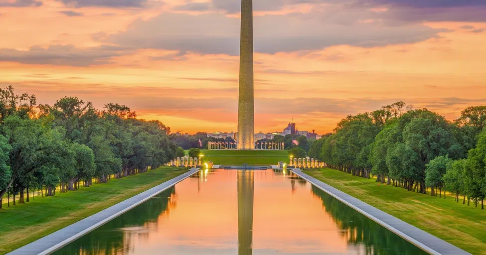 Washington monument at sunset