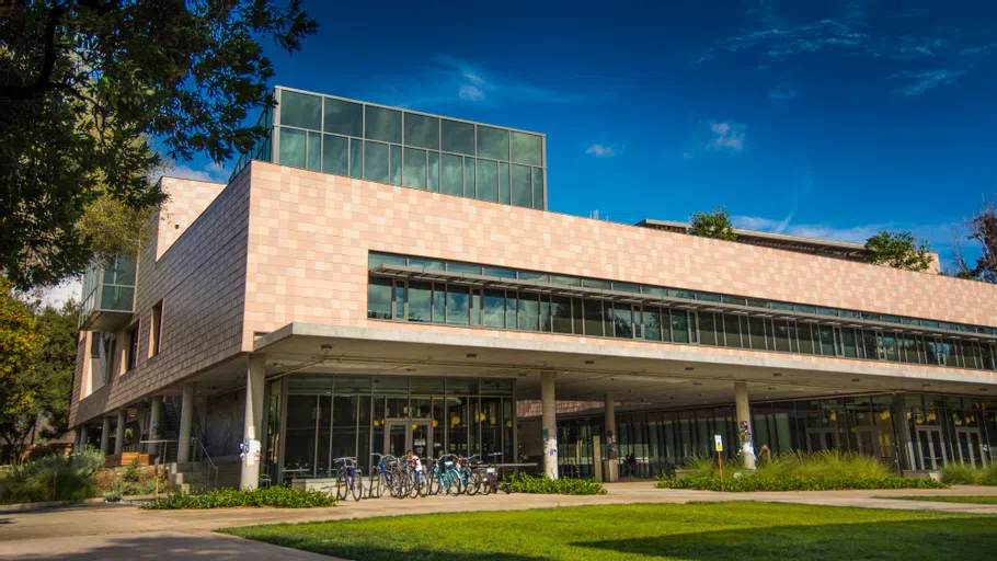 Front of Shanahan Center with community bikes